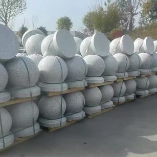 四平 白麻花岗岩石材圆球，石球，挡车球，隔离球，景观石球，风水球等