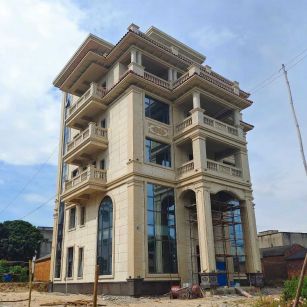 四平 黄金麻花岗岩石材别墅外墙干挂搭配（雕花栏杆花瓶柱门楼罗马柱）