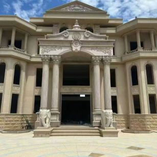 四平 黄金麻别墅外墙干挂，大柱，大象，蘑菇石，雕花板