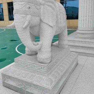 四平 白麻花岗岩动物异形石雕-大象