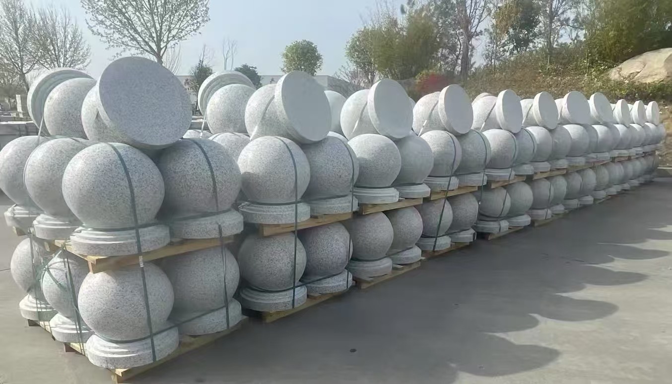 四平 白麻花岗岩石材圆球，石球，挡车球，隔离球，景观石球，风水球等