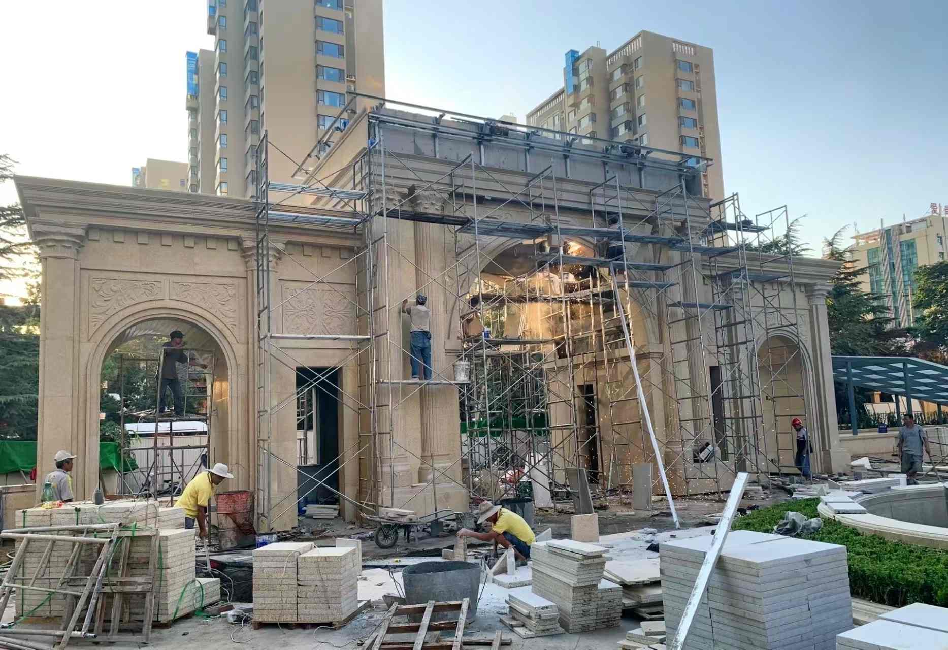 四平 黄金麻荔枝面花岗岩小区门楼外墙干挂