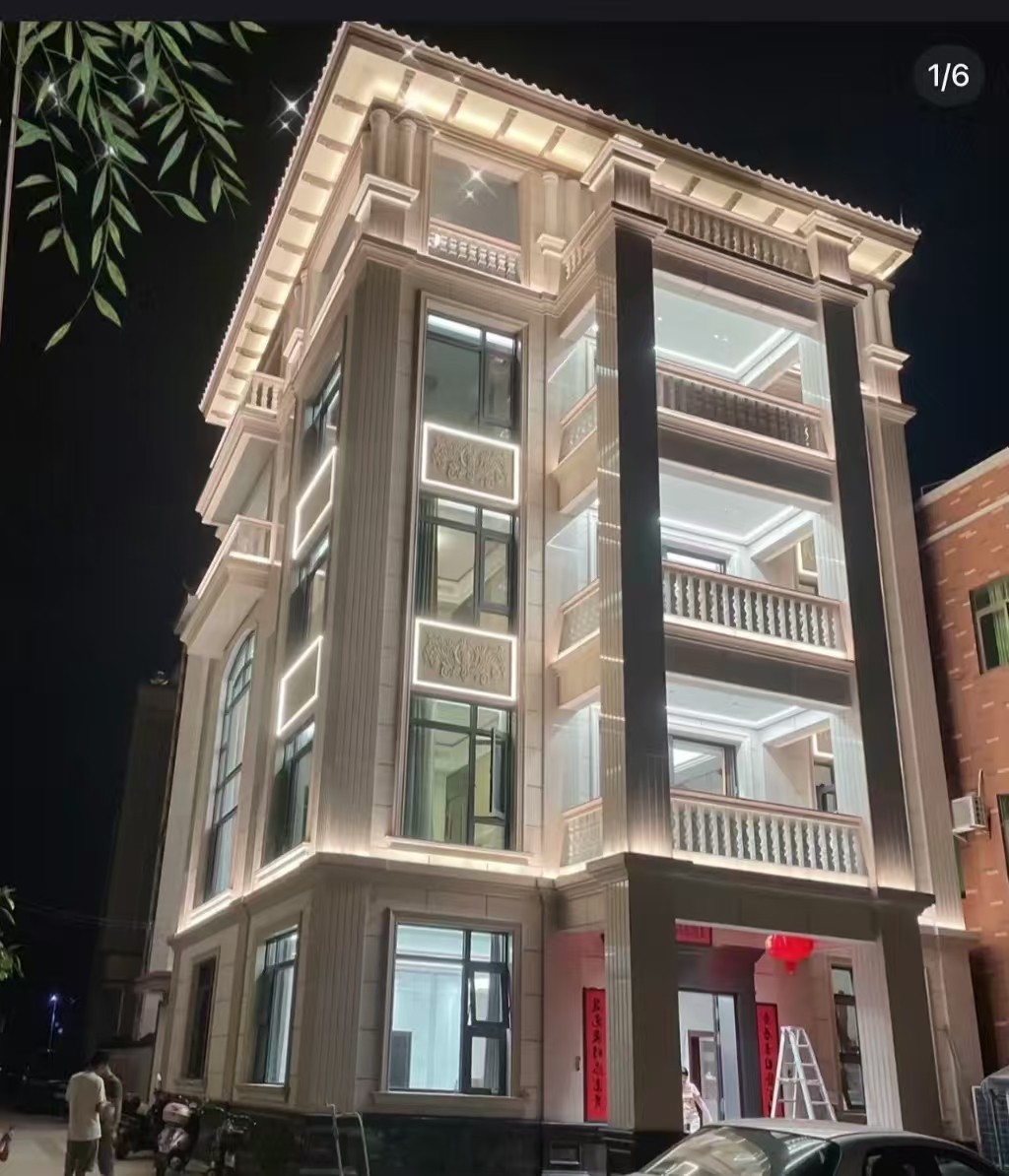 四平 芝麻白花岗岩别墅外墙夜间效果