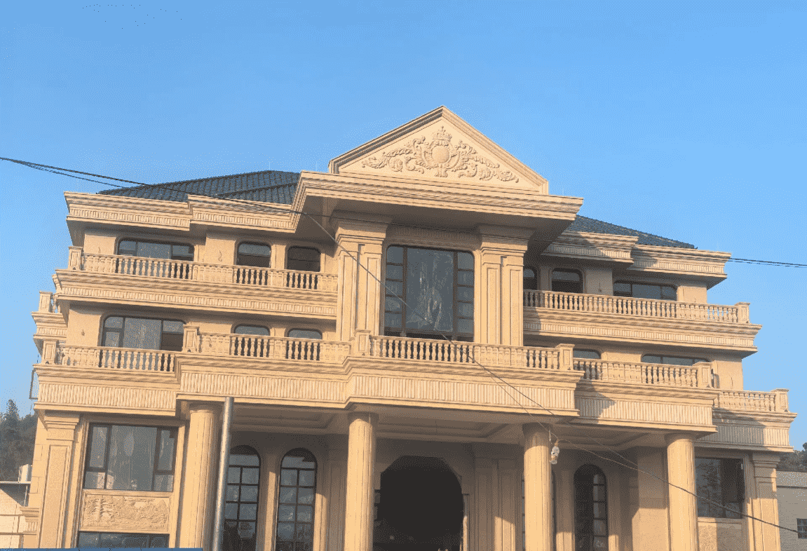 四平黄金麻别墅外墙干挂石材效果示例