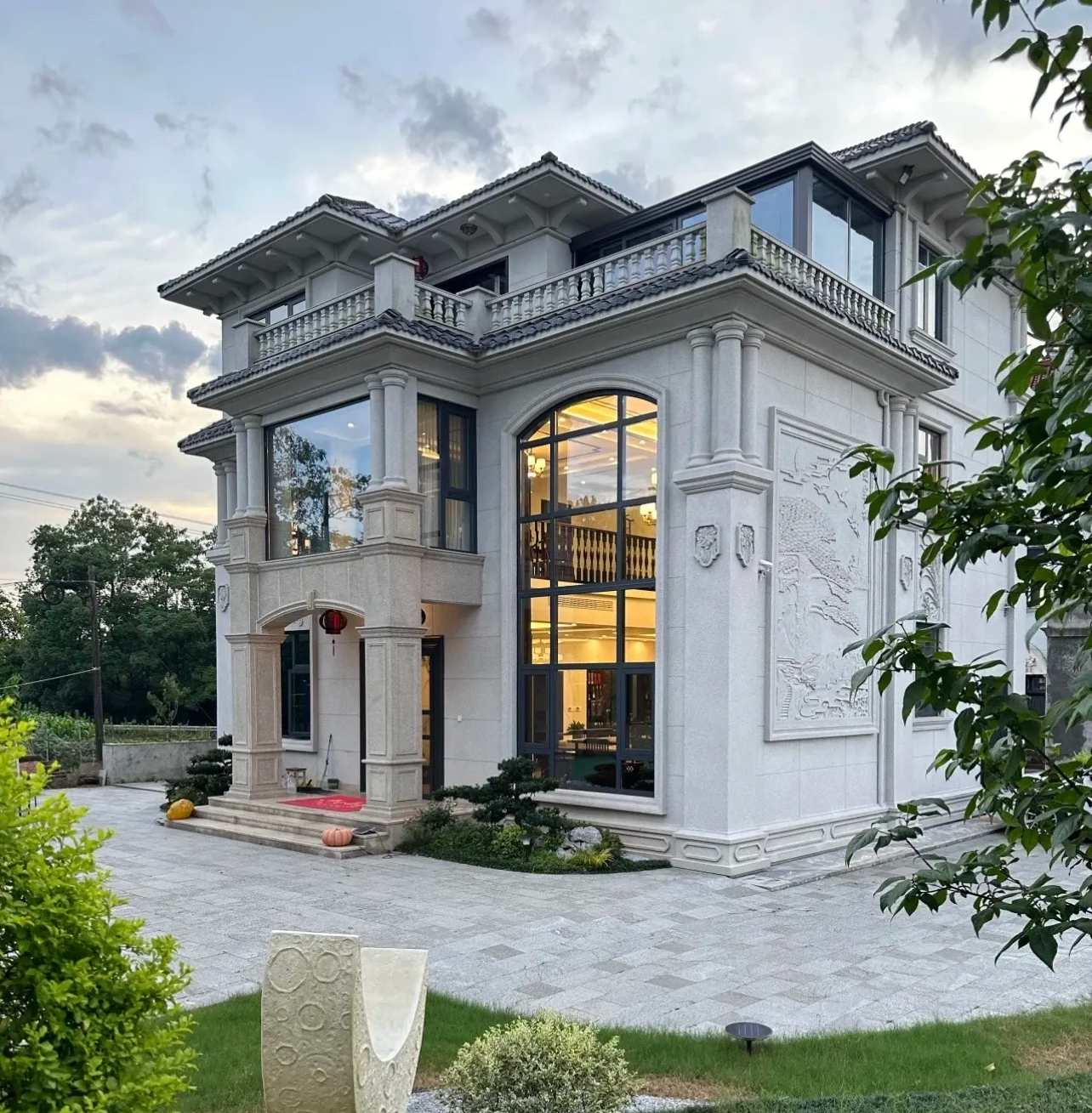 四平 白麻花岗岩私人别墅干挂石材豪华定制