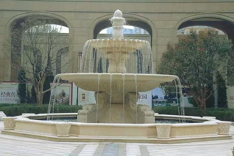 四平 黄金麻花岗岩异型加工——户外庭院石雕流水喷泉